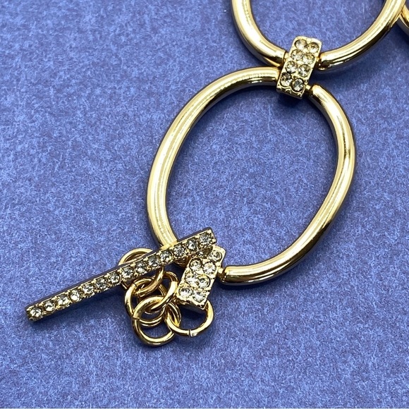 Gold Tone Rhinestone Toggle Clasp Bracelet - Picture 5 of 6